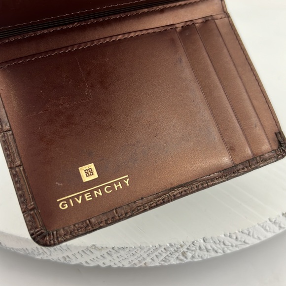 Givenchy Wallet Bi-Fold Canvas/Crocodile Embossed Brown Leather Trim Wallet - Picture 10 of 14